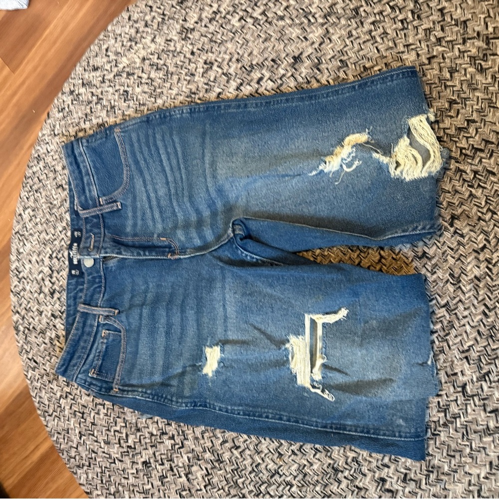 Hollister Faded Blue Denim Skirt with Leather Logo Patch